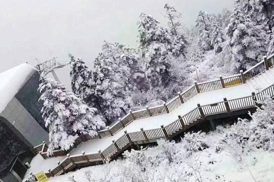 成都迎今年第一場雪 西嶺雪山日月坪銀裝素裹